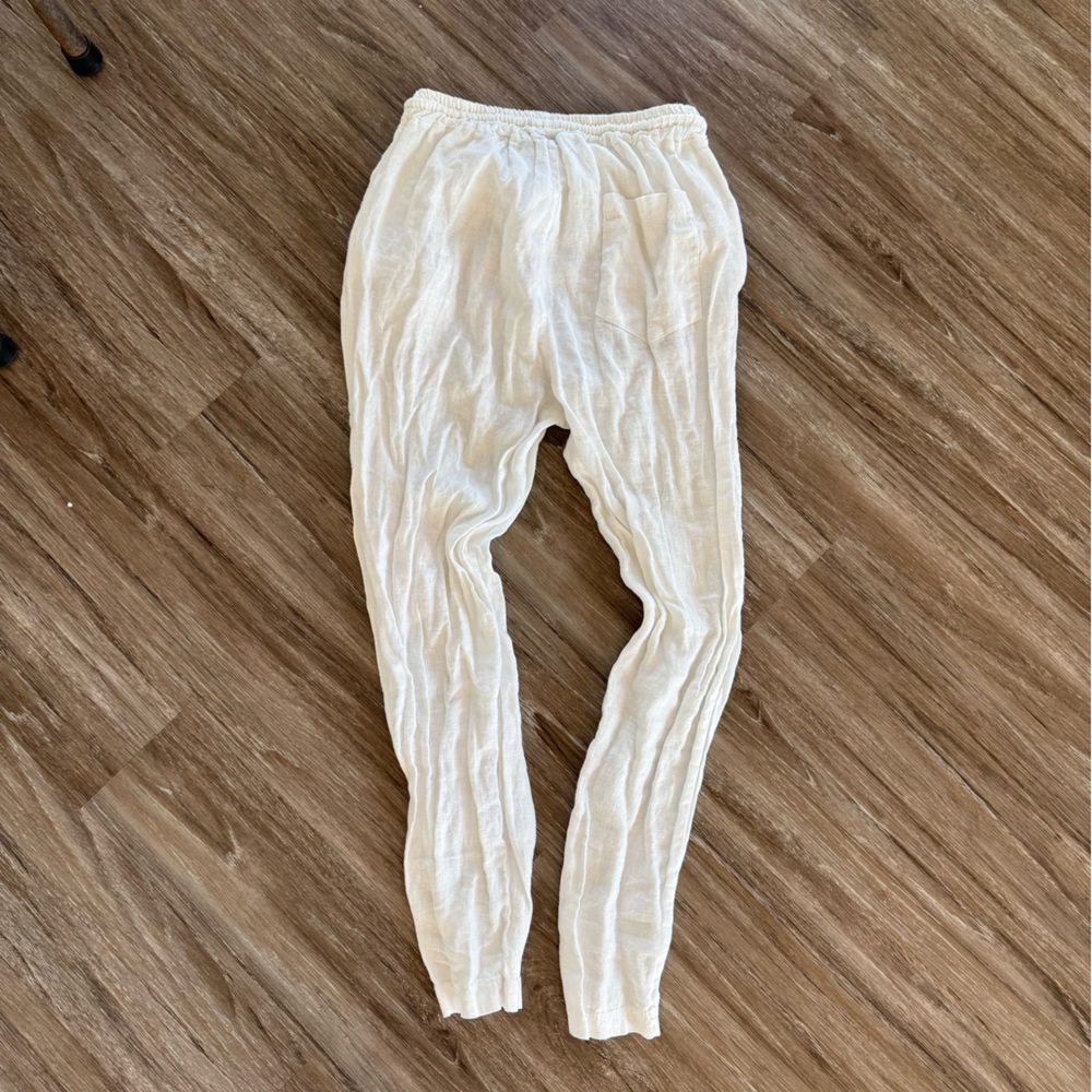 Italian White Linen Drawstring Pants - Picture 2 of 4